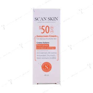 کرم ضد آفتاب بی رنگ اسکن اسکین پوست چرب و جوشی spf 50