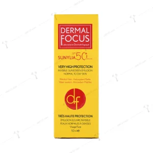 ضد آفتاب بی رنگ درمال فوکوس مناسب پوست چرب spf 50