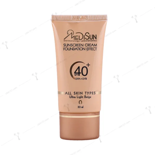 کرم ضد آفتاب مدیسان با پوشش کرم پودری انواع پوست بژ خیلی روشن +spf 40