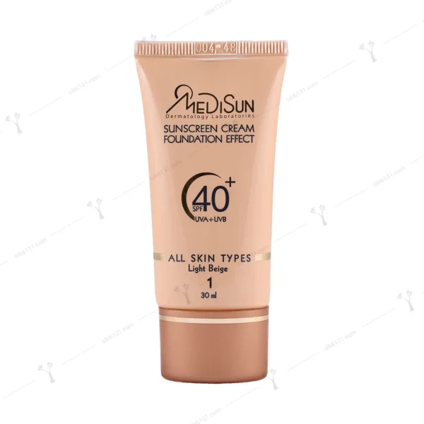 کرم ضد آفتاب مدیسان با پوشش کرم پودری انواع پوست بژ روشن +spf 40