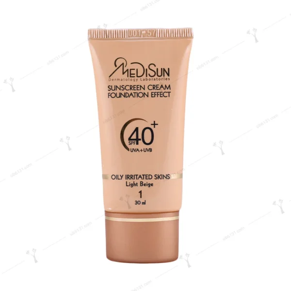 کرم ضد آفتاب مدیسان با پوشش کرم پودری پوست چرب و حساس بژ روشن +spf 40