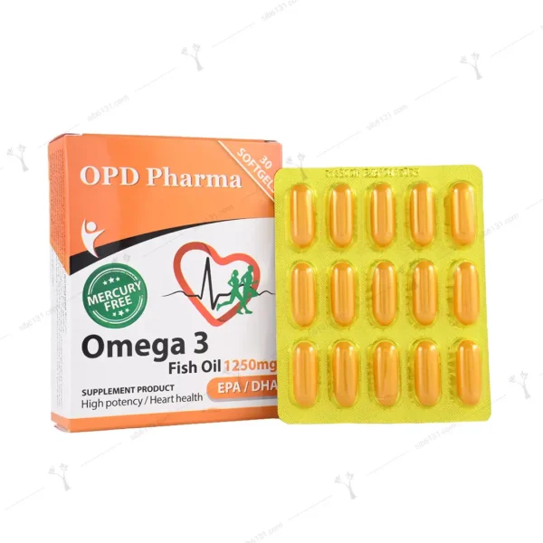 کپسول ژلاتینی نرم  امگا 3 بدون جیوه او پی دی فارما 1250 میلی گرم 30 عددی