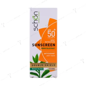 کرم ضد آفتاب بی رنگ دابل شیلد شون مناسب پوست خشک و نرمال 50 میلی لیتری spf 50