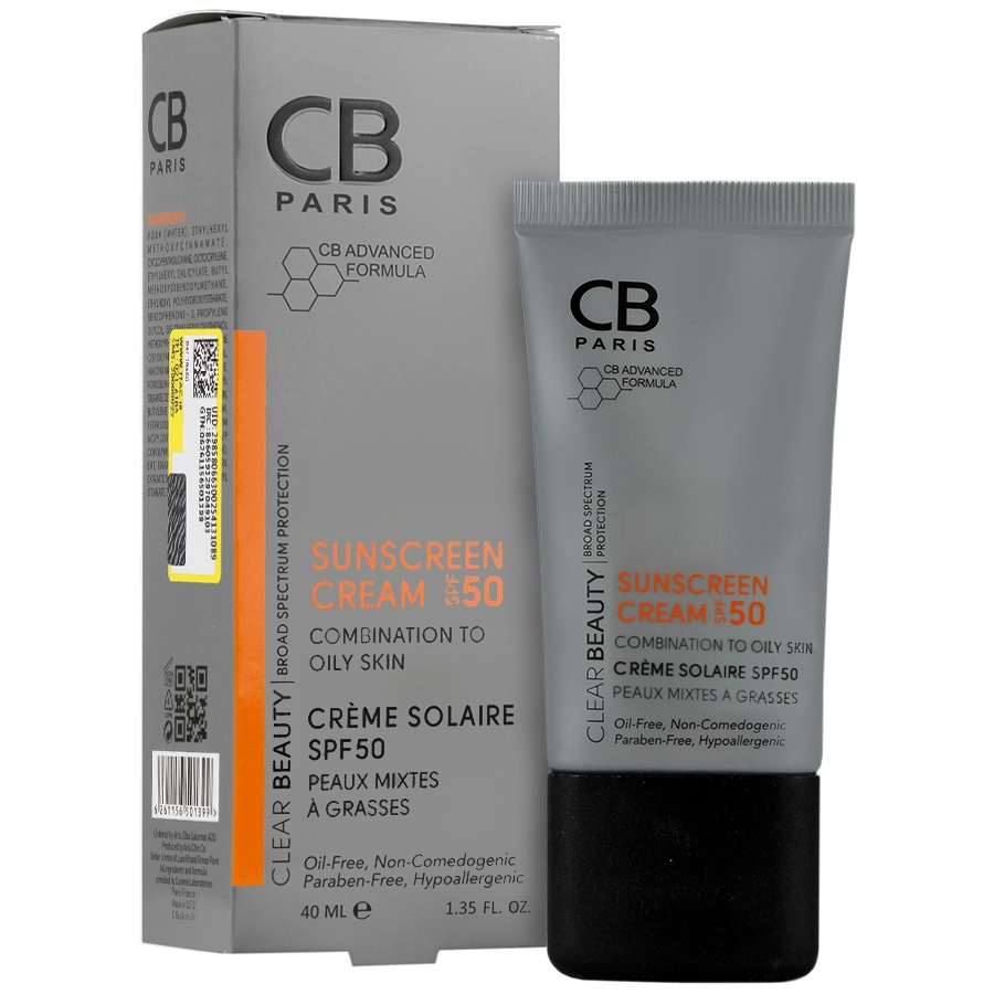 12563528739202421411 کرم ضدآفتاب پوست مختلط تا چرب بی رنگ SPF50 سی بی پاریس 40 میلی لیتری - Image 1