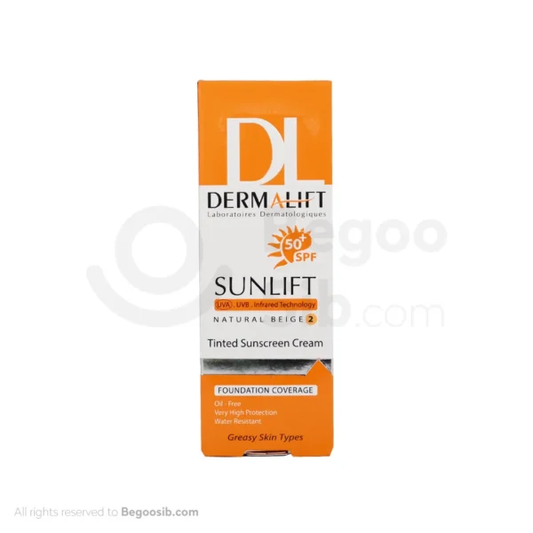کرم ضد آفتاب درمالیفت +spf 50 پوست چرب بژ طبیعی 40 میلی لیتری
