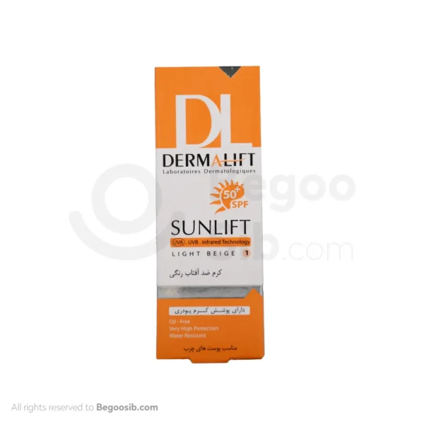 کرم ضد آفتاب درمالیفت +spf 50 پوست چرب بژ روشن 40 میلی لیتری