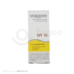 کرم ضد آفتاب بی رنگ هیدرودرم spf 30 مناسب پوست خشک و معمولی 50 میلی لیتری