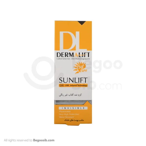 کرم ضد آفتاب بی رنگ درمالیفت +spf 50 پوست معمولی و خشک 40 میلی لیتری
