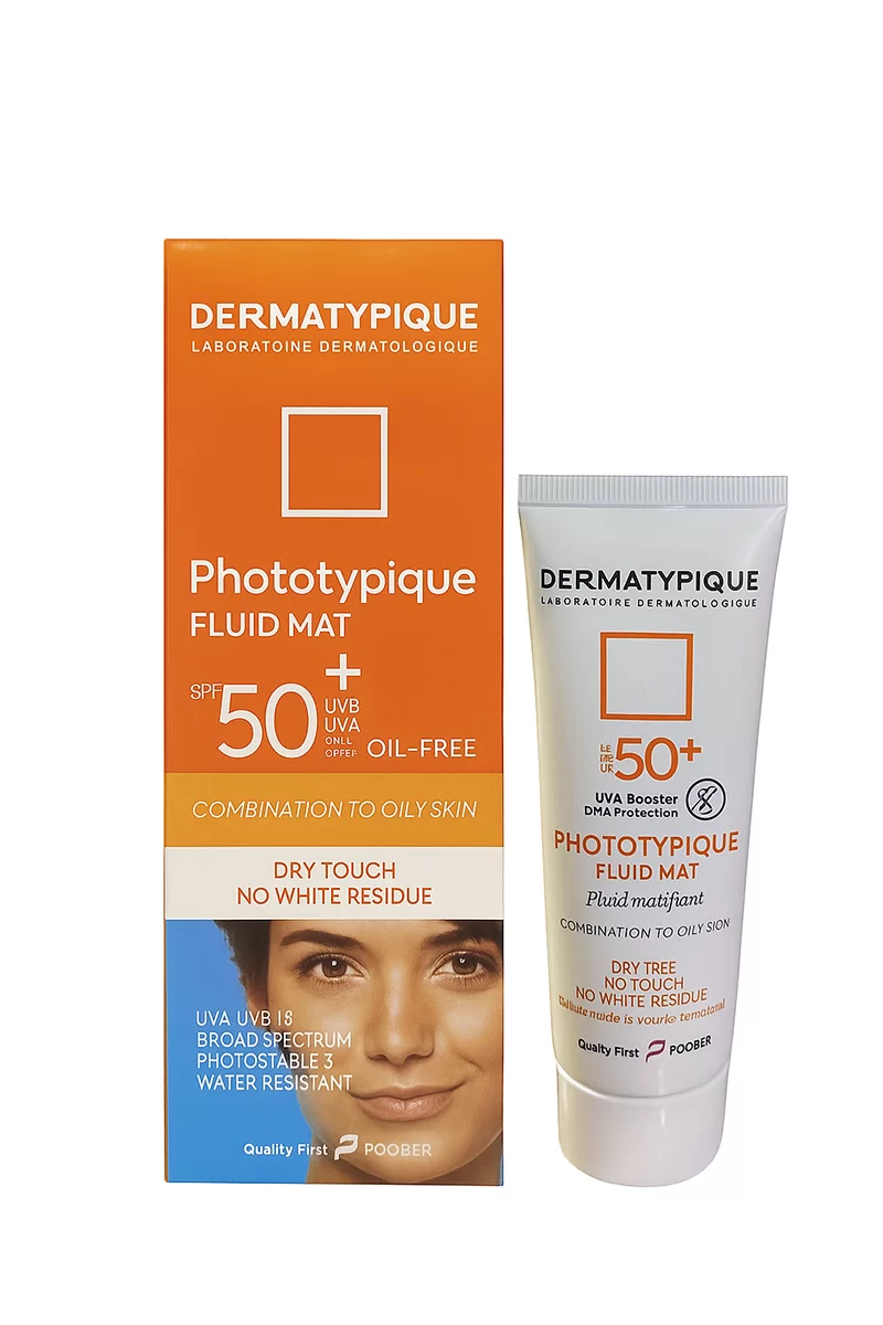 asli11 ضد آفتاب فلوئید درماتیپیک بی رنگ پوست چرب مدل Fluid Mat با SPF+50 و حجم 50 میلی لیتری - Image 1