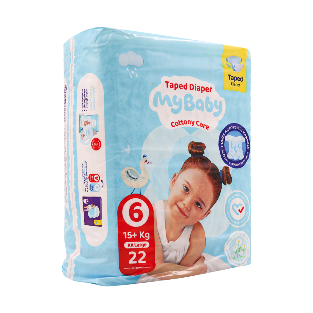 My-Baby-Size-6-Baby-Diaper-With-Chamomile-Extact-22 پوشک سایز 6 مای بیبی (15+) کیلوگرم 22 عددی - Image 1